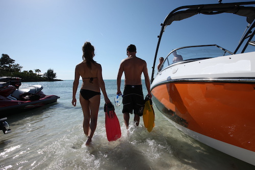 anchoring a boat near a sandbar